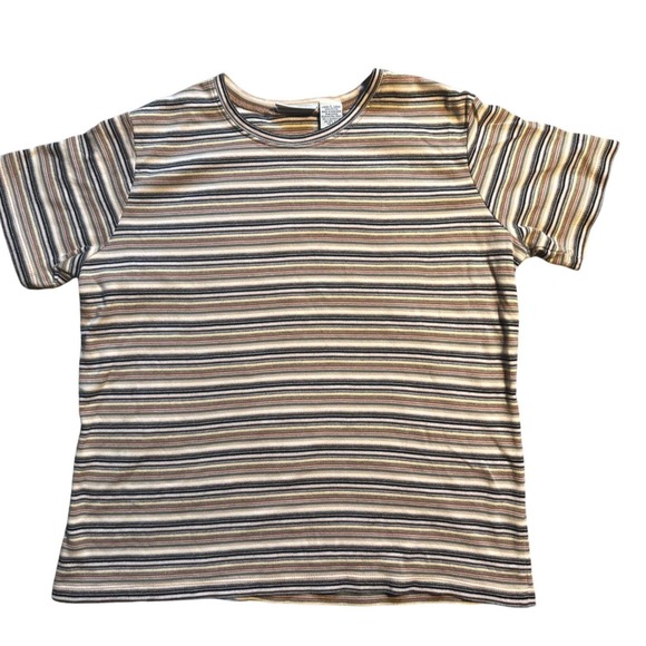 White Stag Tops - Y2K‎ White Stag Striped Knit Top Women's Large Earth Tone Ribbed Shirt